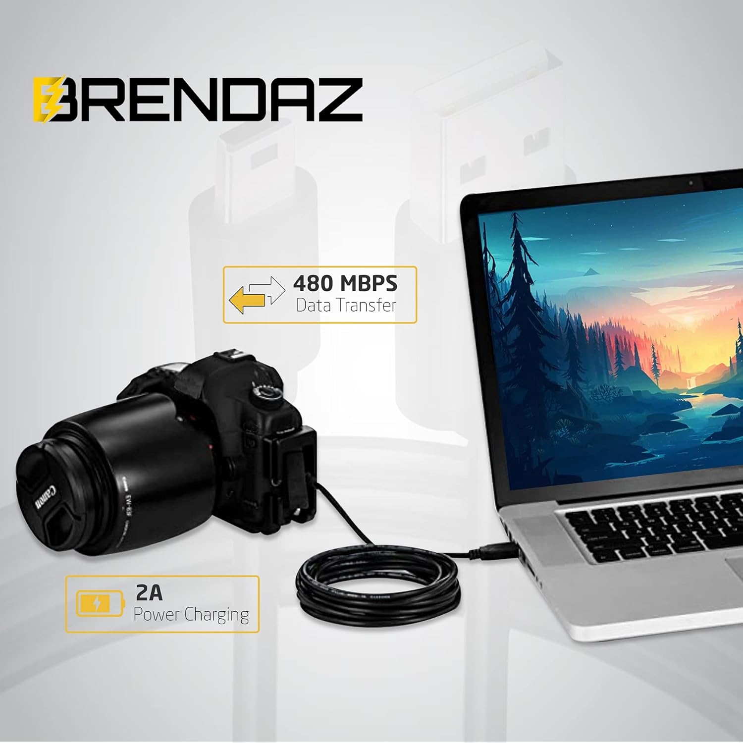 BRENDAZ Mini USB Cable, 3 Metre) Type A Male to Mini B USB Data Charging Cord Compatible with Camera,  DashCam,, HERO, Garmin GPS, PS3 Controller, etc