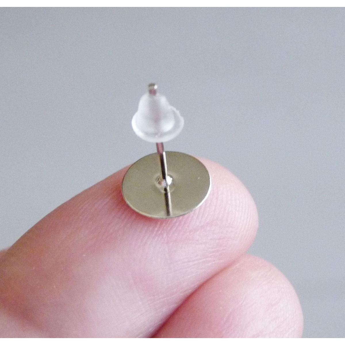 10pcs/20pcs Hypoallergenic Stainless Steel Earring Posts with Flat Pad Base & Clear Rubber Earring Backs – Jewelry Making Findings