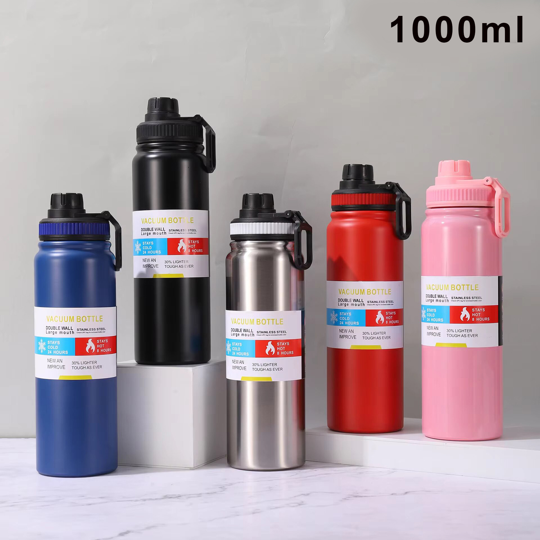 800ml Stainless Steel Thermos Flask Vacuum Insulated Hot and Cold Water Bottle for Gym School Office Travel Leakproof Sports