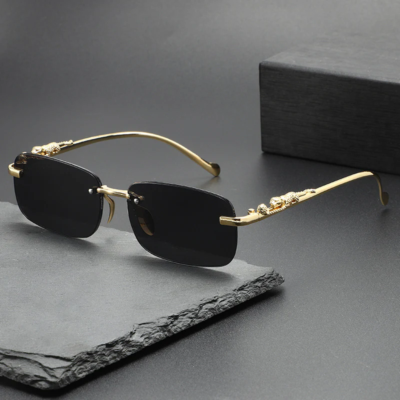 UrbanHive.pk Frameless Leopard Print Sunglasses for Men & Women - Riding Rimless Rectangular Fashion Sun Glasses for Girls & Boys - Leopard Design Fashion Lightweight Luxury Shades For Ladies & Unisex
