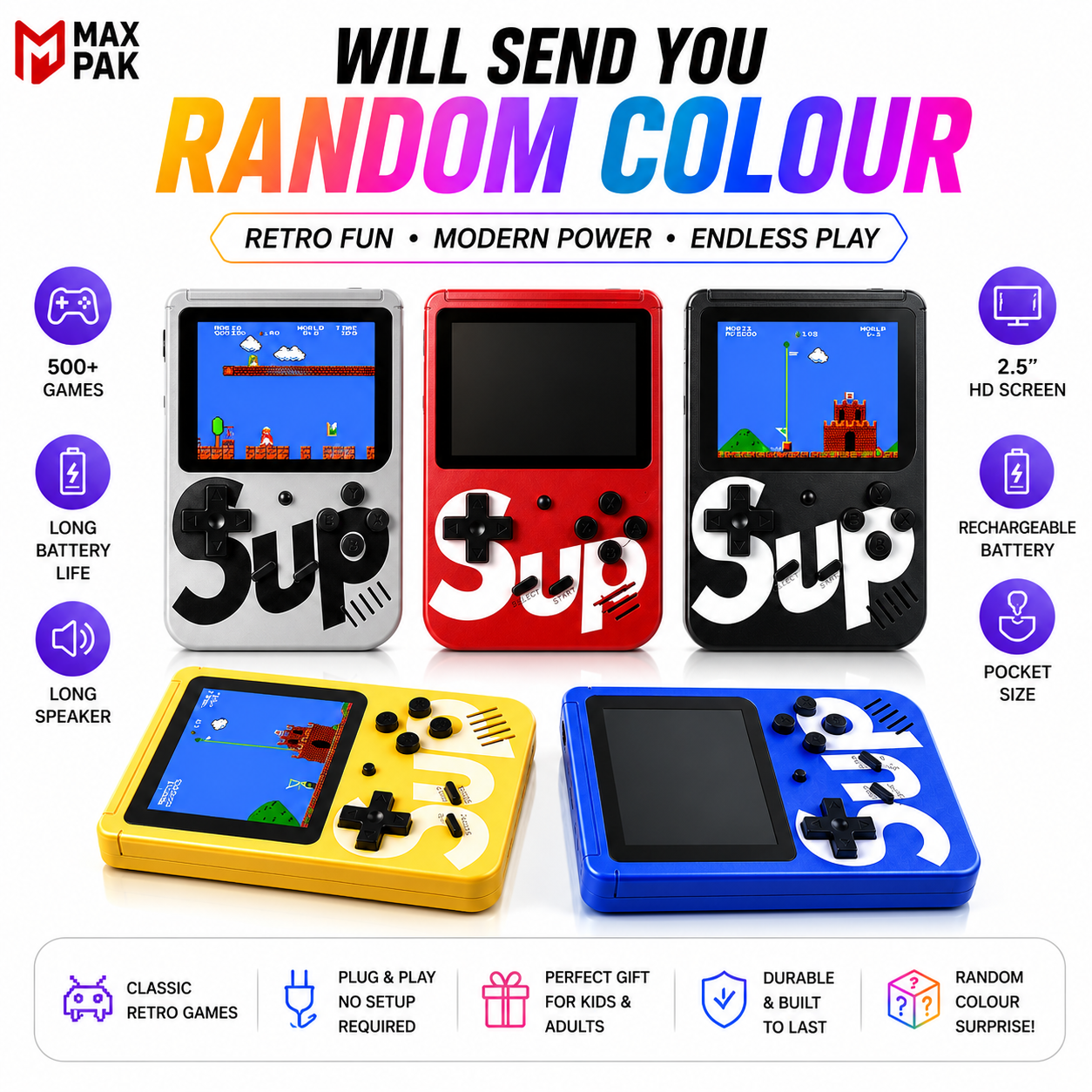 SUP Game Box Plus Console 400 in 1 Retro Video Games For Kids Handheld Game PAD Gamebox Connects with LCD / TV