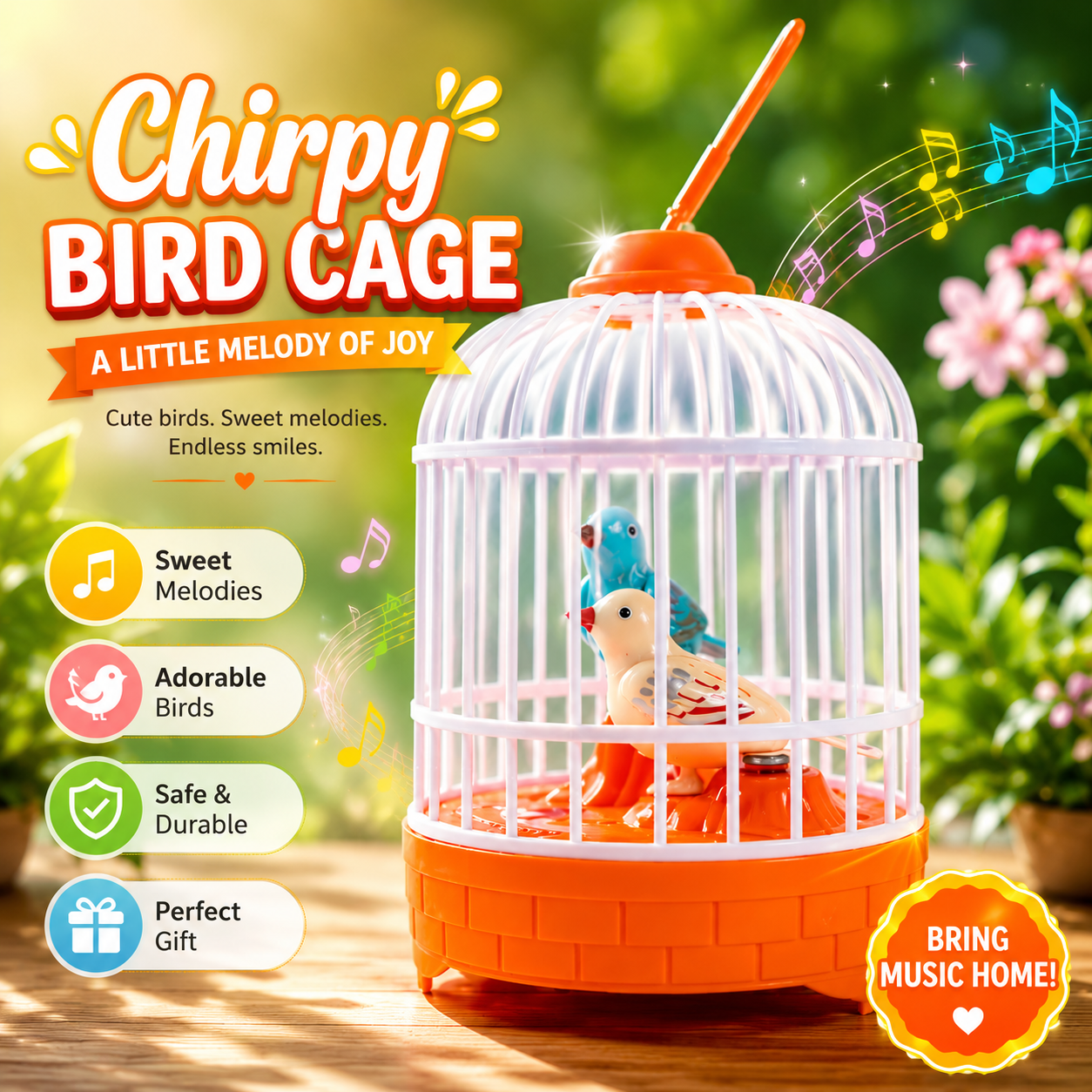 Voice Control Bird Cage Toy – Talking & Singing Electric Mini Parrot with Light & Sound | Hand Sensor Chirping Bird Toy for Kids | Realistic Electronic Birdcage