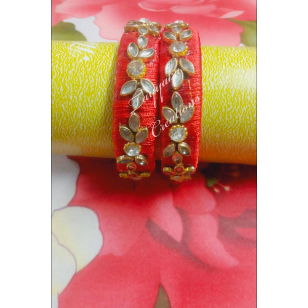 Kundan work silk thread on sale bangles