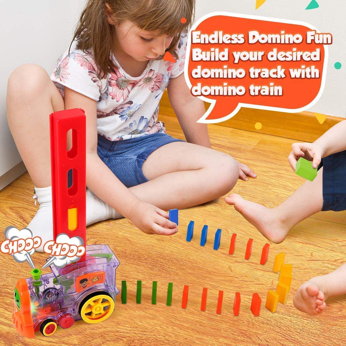 Automatic domino train Brick Laying Toy Train Domino Train Set with 60 PCS Domino Blocks toy for kids DIY Educational Toys For Children Fun and Colorful Train Engine With Light Sound Children's Toys