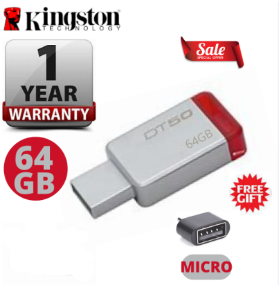 Quick Fast Data Traveler USB 64 GB  16/32/64/128  GB Data Traveler DT50 High Speed 2.0/3.0 Flash Memory Stick USB Drive + FREE OTG Adapter - 6 Months WARRANTY - Best Kingston Metal USB Pen Drive Compact, Lightweight & Capless Desigs