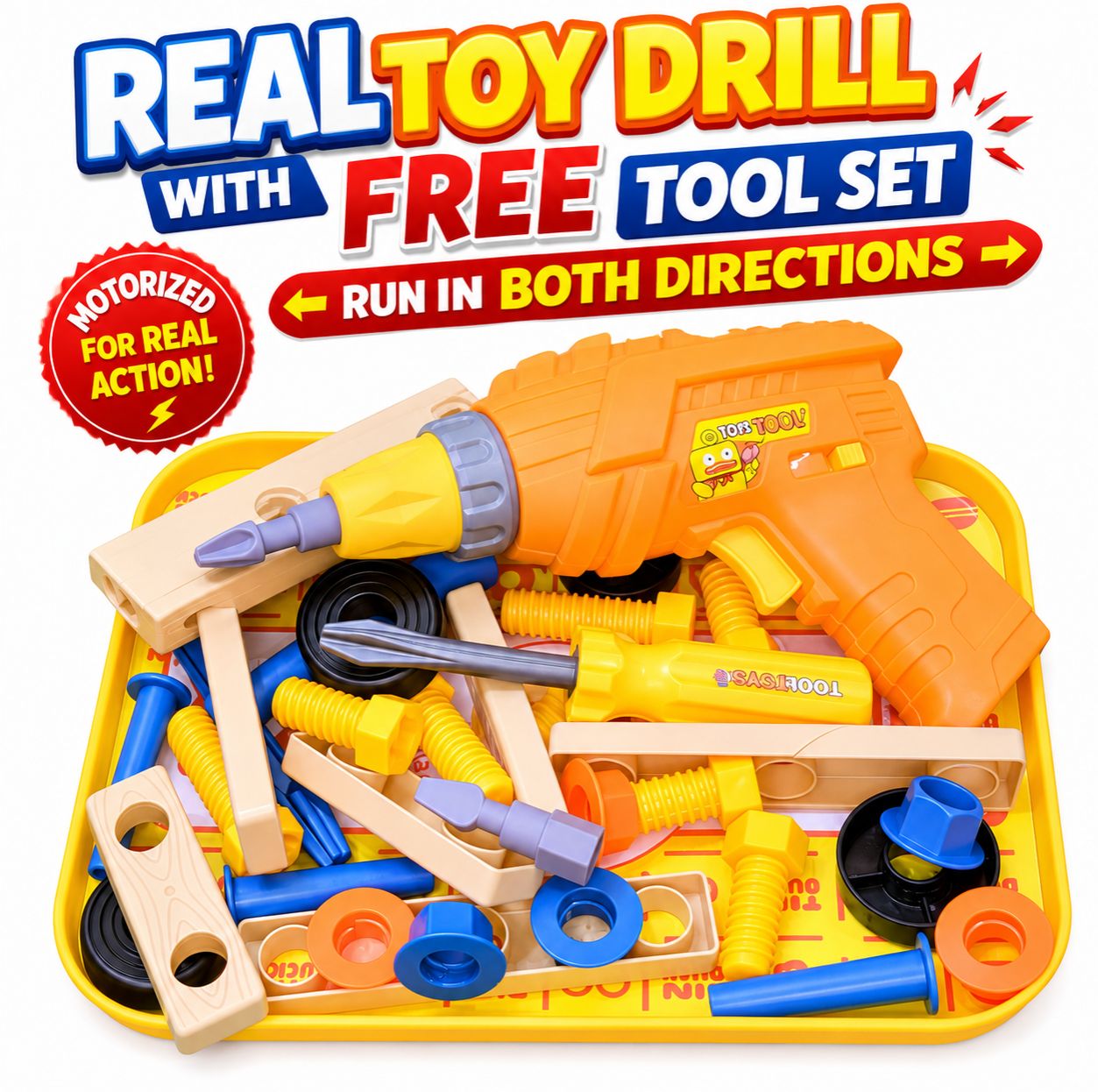 Kids Electric Drill Tool Set — DIY Construction Toolbox with Realistic Assembly Tools & Accessories | Educational STEM Engineering Kit for Pretend Play, Role-Play, Building & Skill-Building Toys for Boys & Girls | AL Rehman Traders