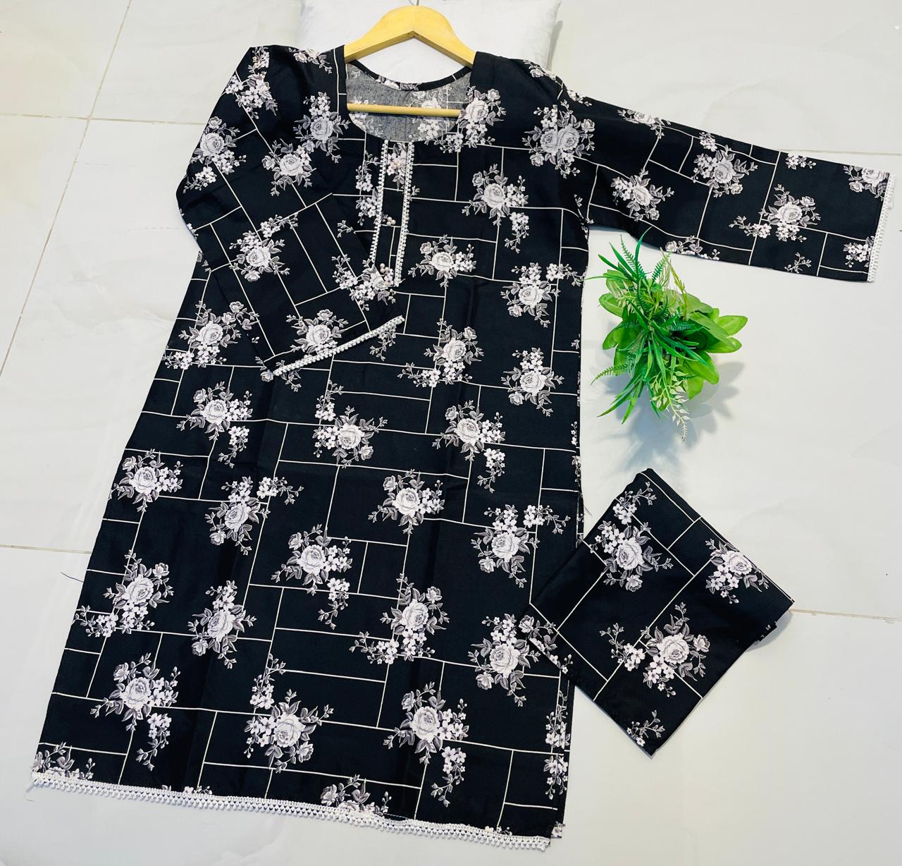 Elegant 2 Piece Roma Cotton Trouser & Kameez Set for Women  Soft Breathable  and Stylish