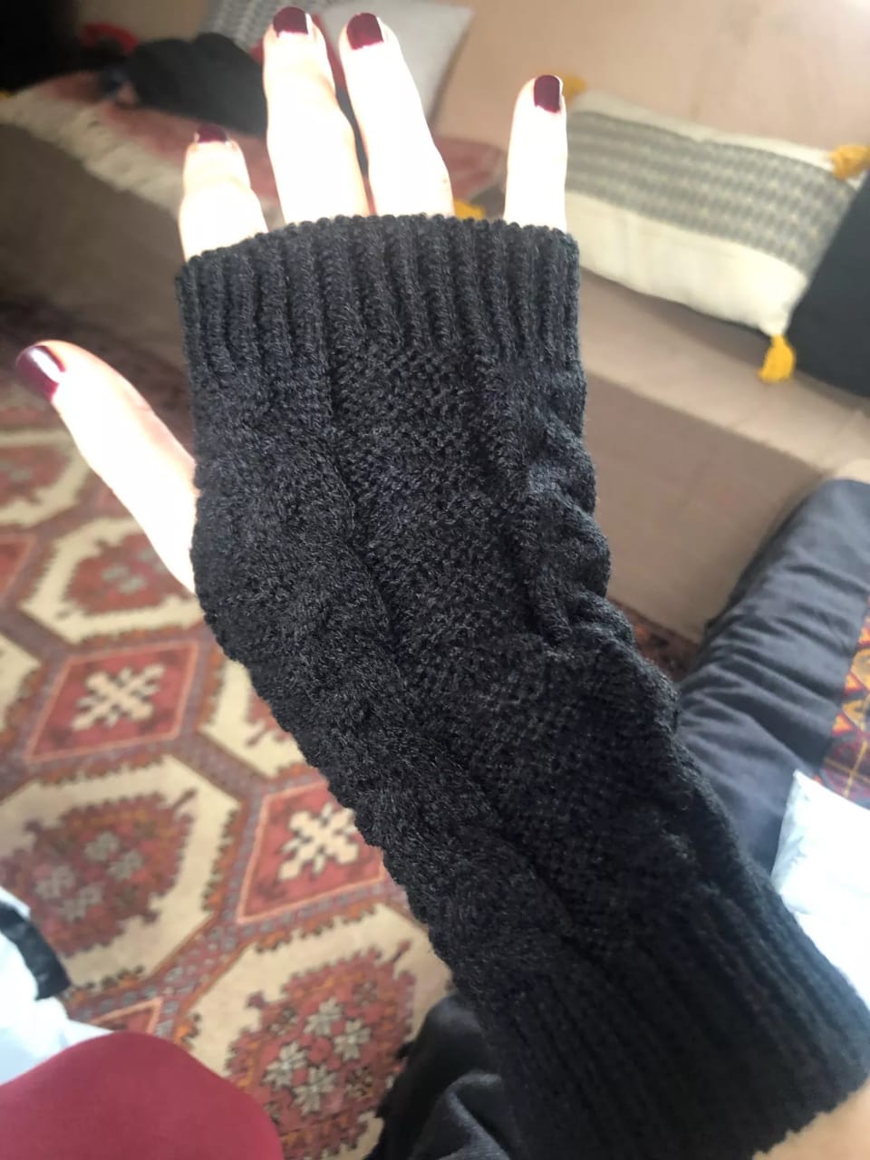 Fingerless Winter Gloves Warmth Long Stretchy Mittens Women Knitted Arm