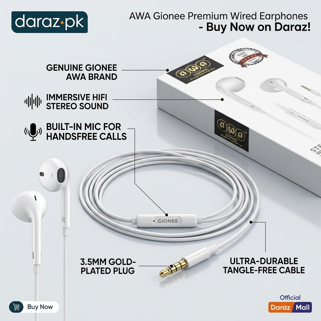 Premium Hot Selling Handsfree Bass Wired Earphones | AWA Gione, J-Cell, Remax Handsfree | HiFi Stereo Sound | Deep Bass | Mic | Type-C & 3.5mm | Cloudify.pk price in Pakistan