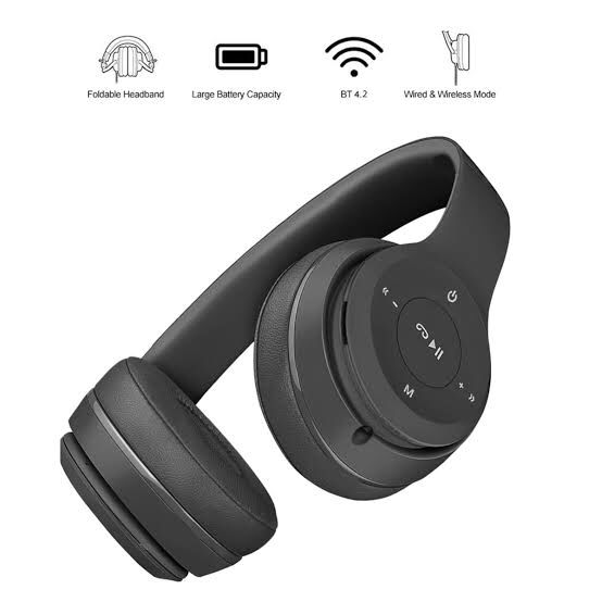P47 Wireless Bluetooth Headphones Over-Ear with Mic | Foldable Stereo Headset with Bass for Music, Gaming & Calling | Compatible with Android, iPhone, Laptop & All Devices