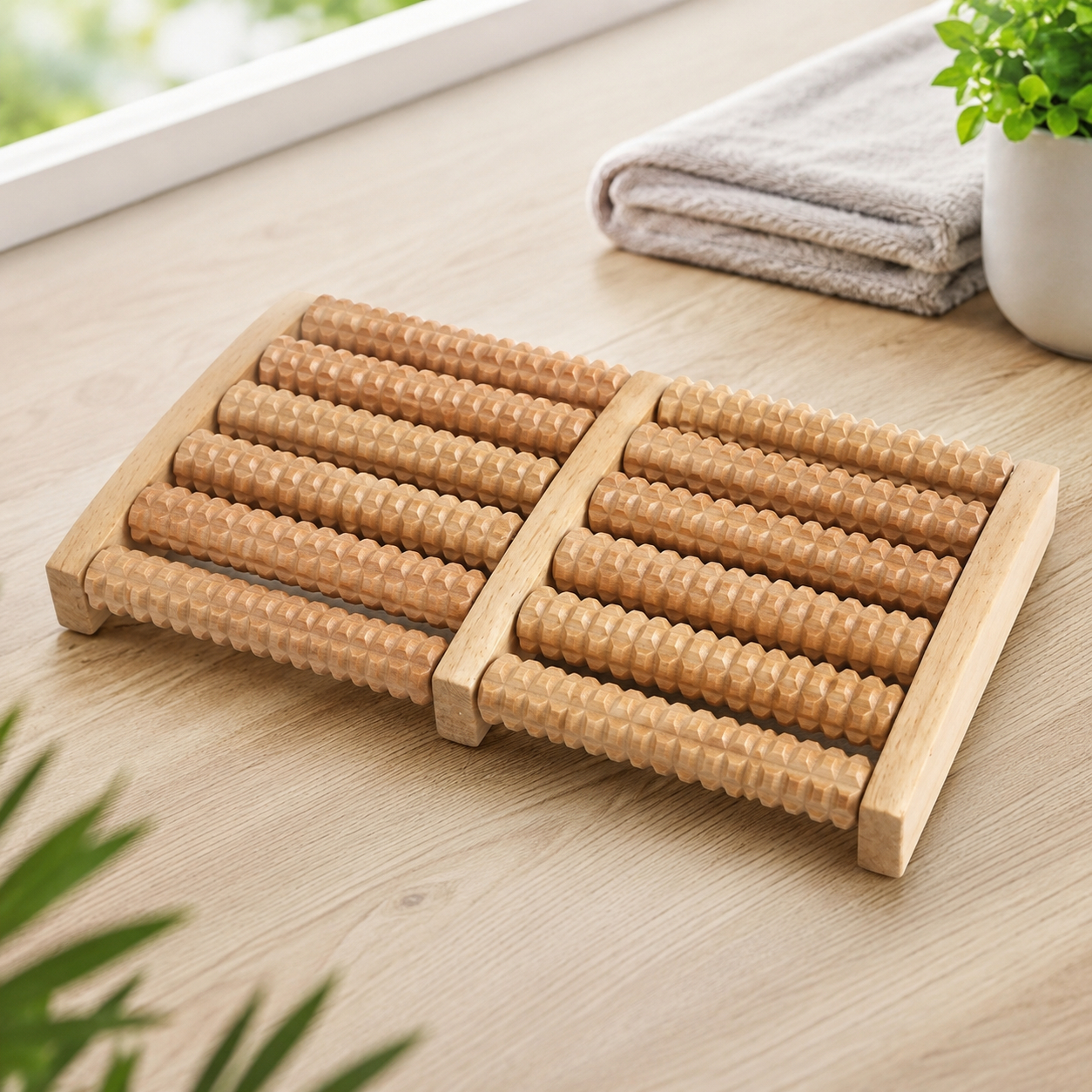 6 Row Wooden Foot Massager Roller  Reflexology Acupressure Foot Massage Tool  Foot Pain Relief  Blood Circulation  Stress Relief  Home Therapy