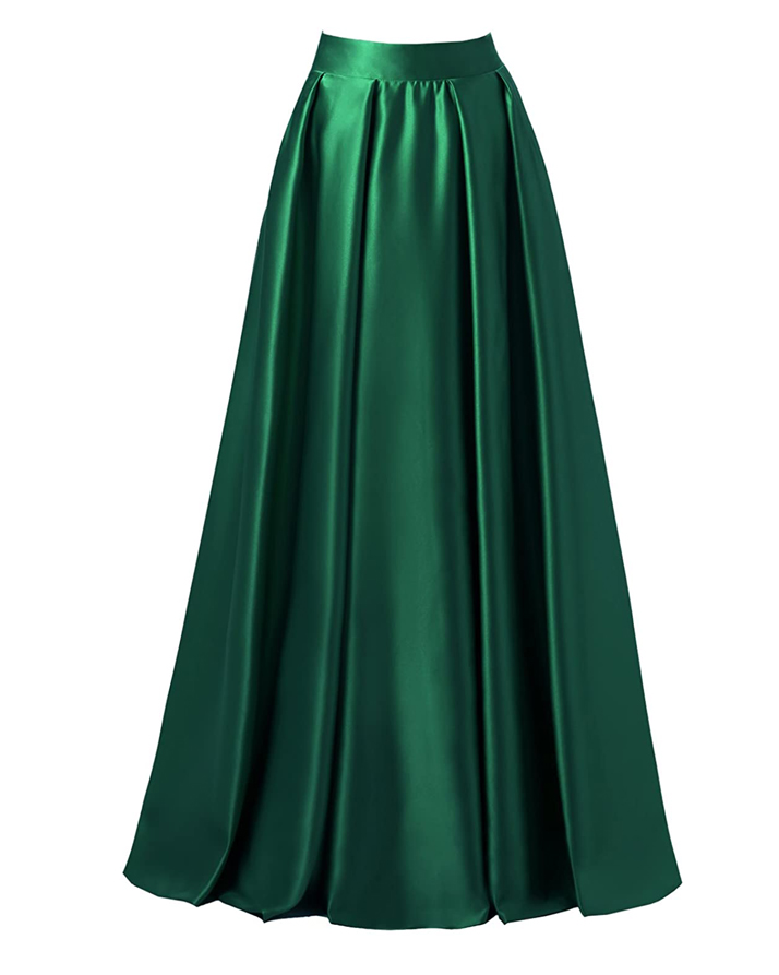 Back Elasticated Solid Silk Flared Swing Maxi Skirt For Women. AE-6707