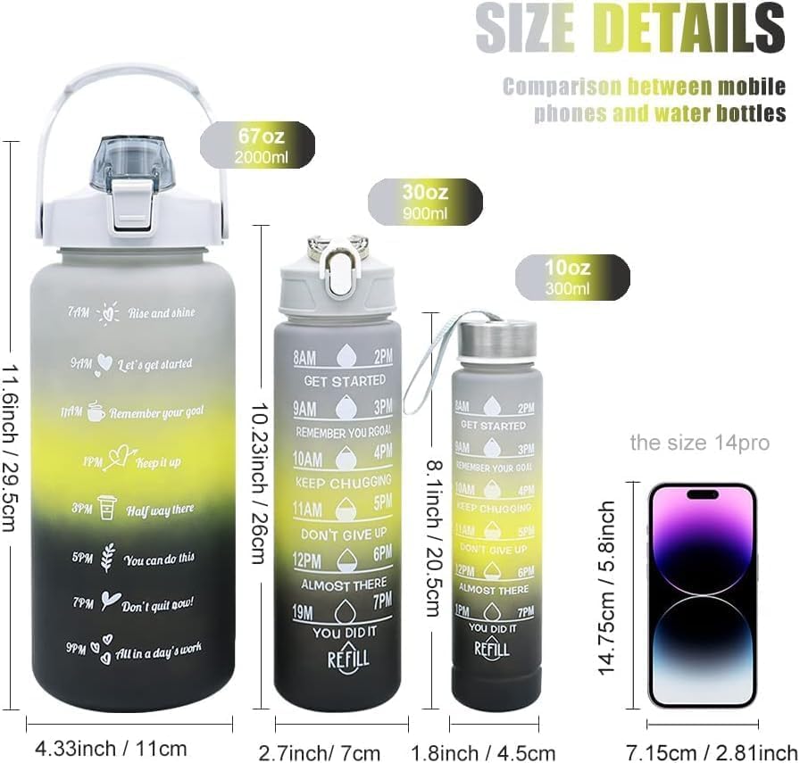 Gradient Motivational Water Bottle Set – BPA-Free Leakproof Sports Water Bottle with Straw & Handle | Reusable Unbreakable Drinking Bottle for Gym, Fitness, Office, School & Outdoor Use
