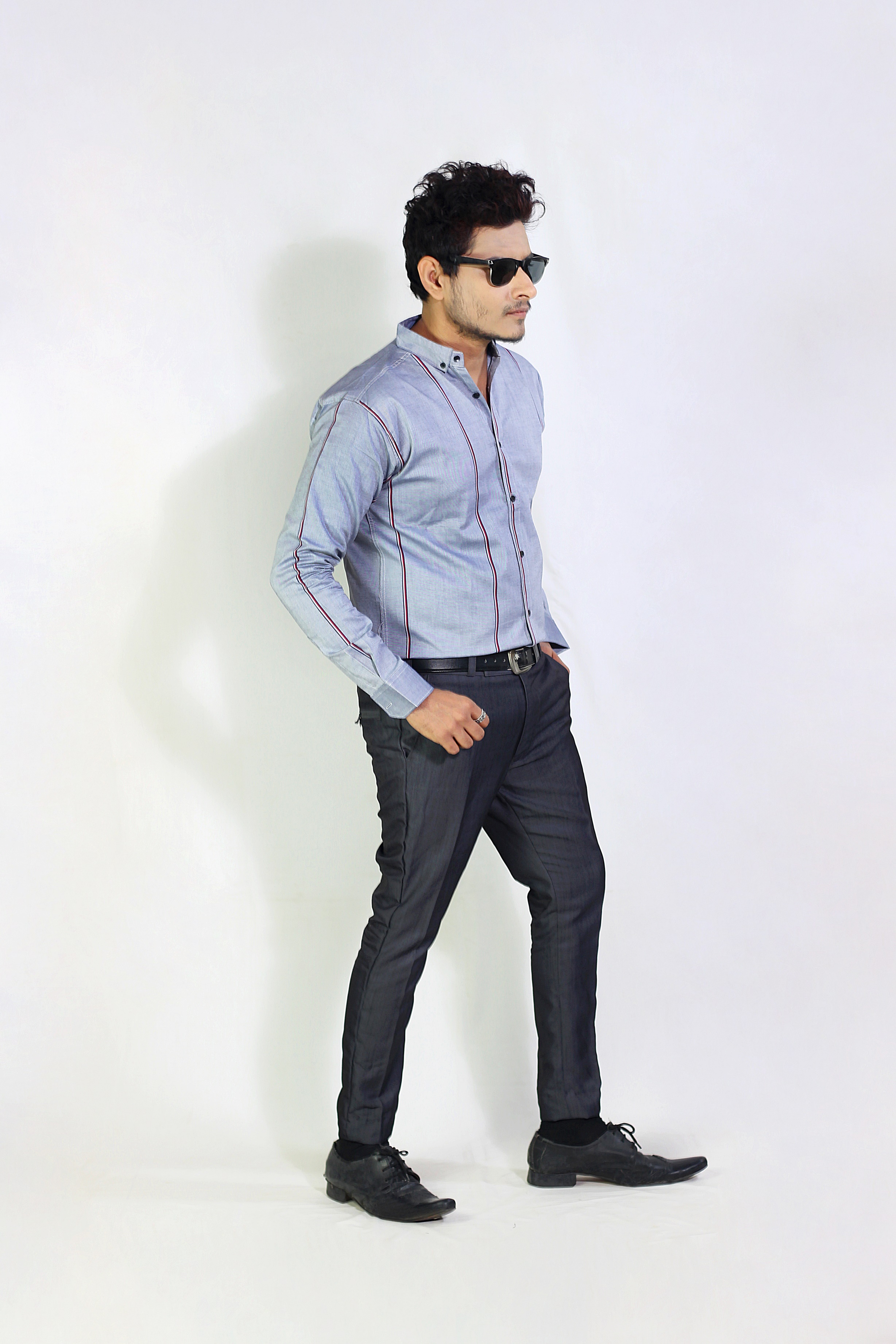 Auditors®️ Mens Semi-Formal Cotton Stripe Shirt Light Grey Colour 100% Pure Cotton Fabric For Year-Round - Code AMS-204