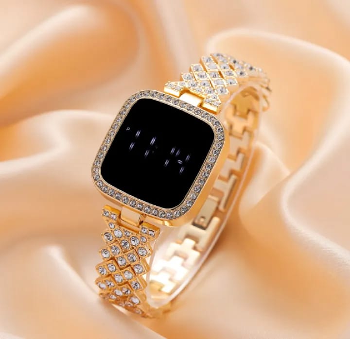Full Diamond Touch Screen LED Watch Steel Chain with Diamonds Ladies Watches for Female Women Girls