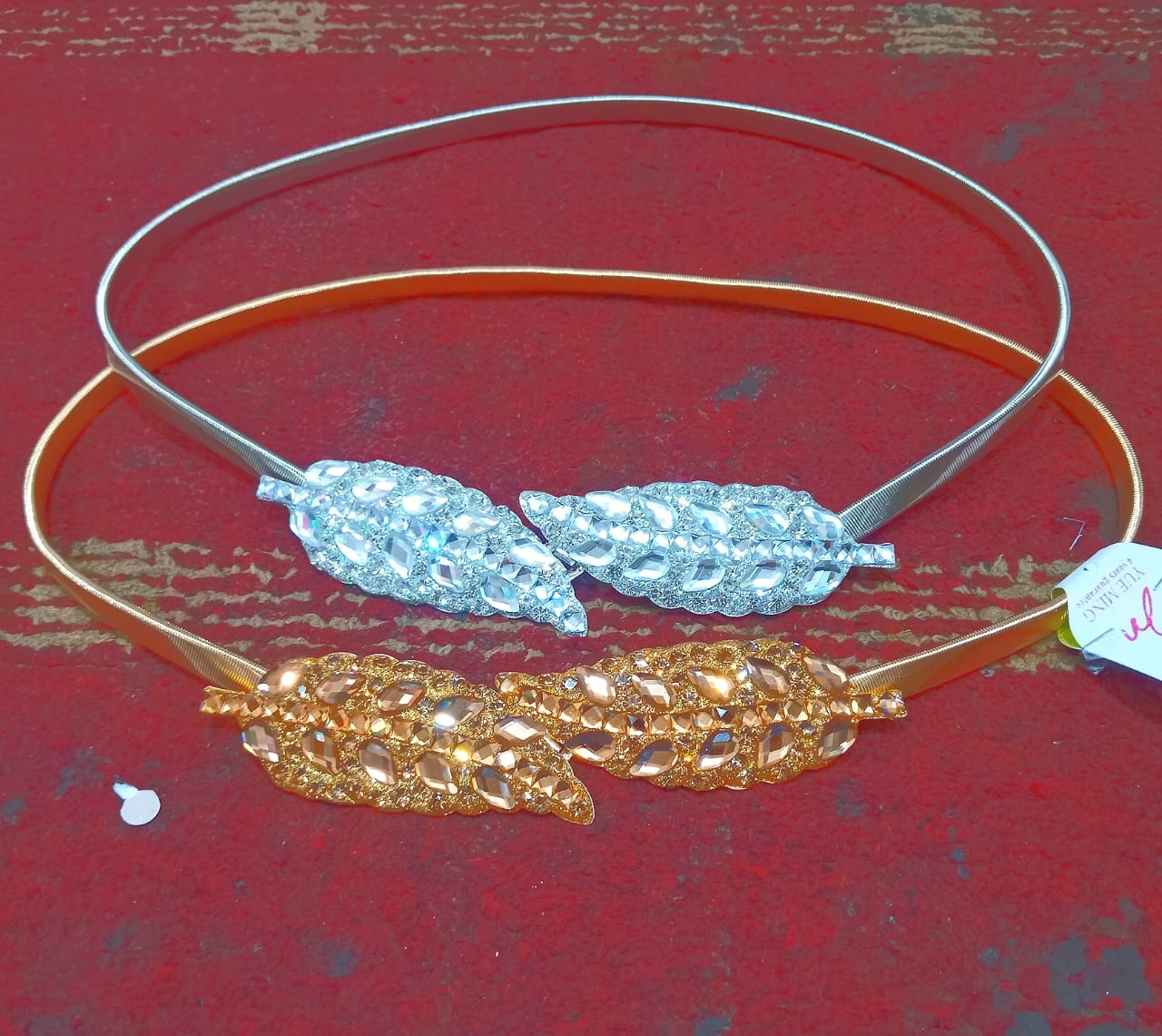 2024 Gold Silver Rhinestone leaf shape wedding Designer Elastic Belt For Women Girl Stretch Skinny Waist Belt Cummerbund Metal female Belt