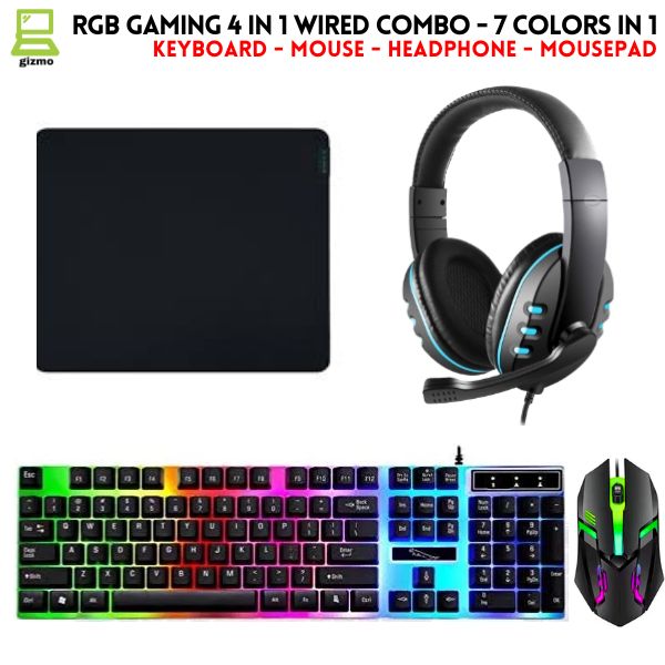 RGB Gaming Keyboard And Mouse And Headphone And Mousepad And Headphone Stand 4 In 1 Wired Combo 7 RGB Colors In Combo 4