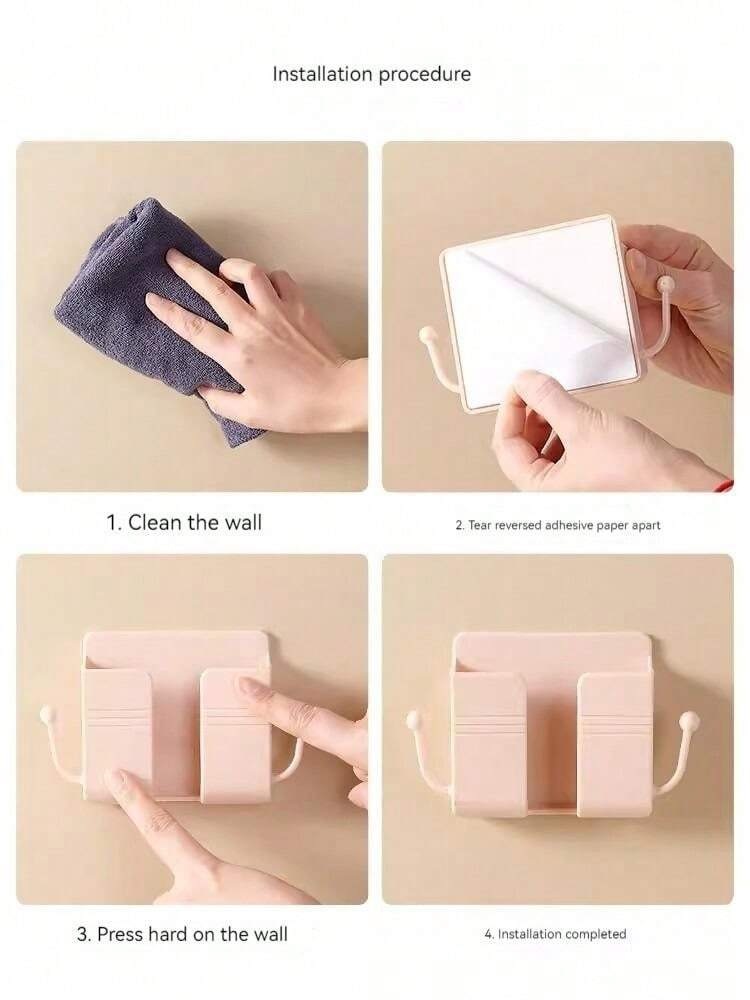 Phone Accessories Wall Mount Adhesive Mobile Phone Wall Charger Holder and Remote Control Stand Multipurpose Storage Box