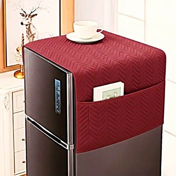 Fridge Dust Cover Waterproof Refrigerator Coat with 6 Pocket 21x56 inches Household Freezer Top Hanging Bag Fridge Storage Bag