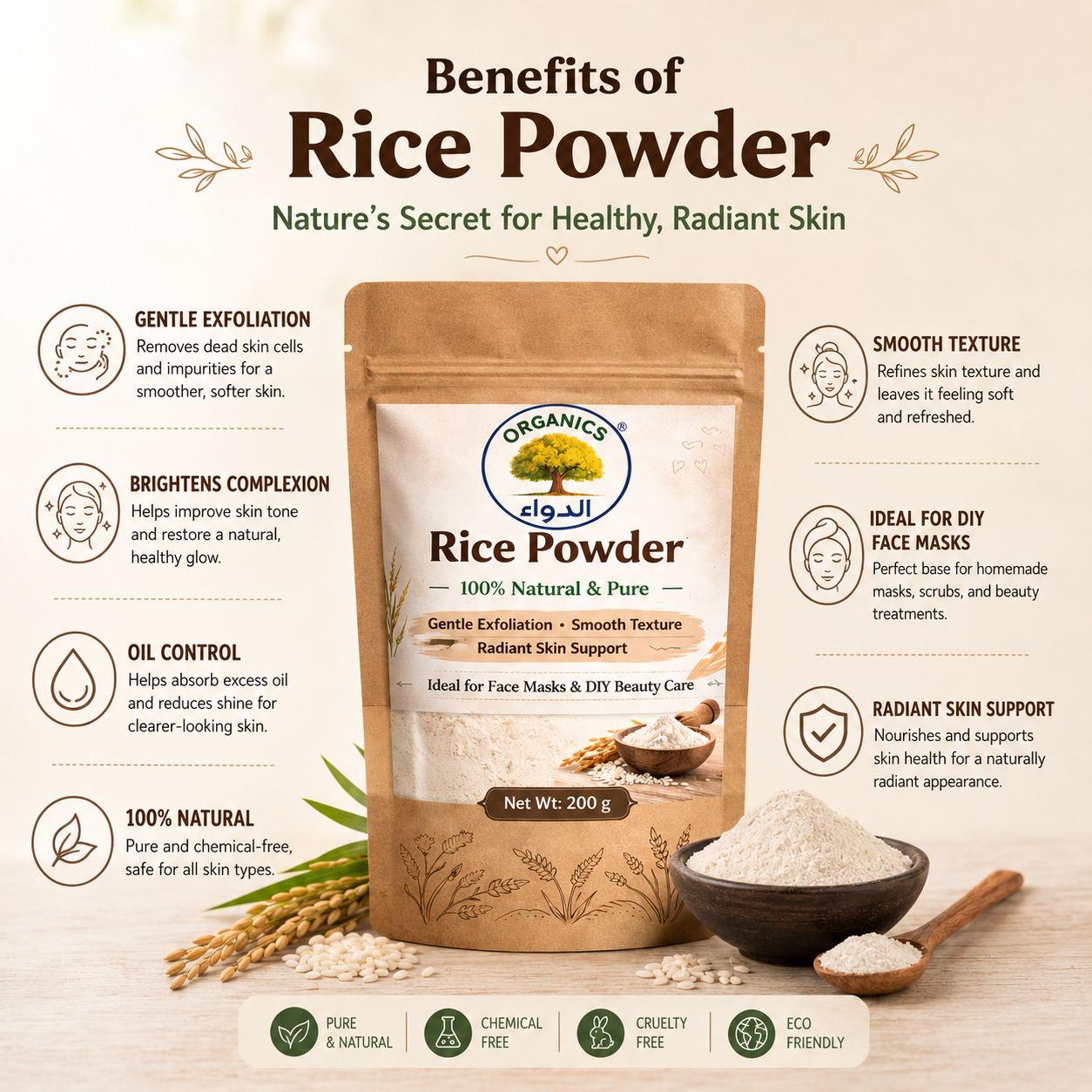 Pure Rice Powder 200g | 100% Natural Skin Care Powder | Gentle Exfoliation & Skin Brightening | DIY Face Mask for Smooth Radiant Glow