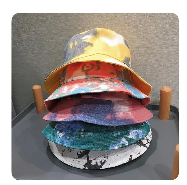 Fashion Rainbow color Women Man Hat Bucket Cap Cotton Casual Bucket Fishing  Fisherman Beach Festival Sun Tie Dye High Quality