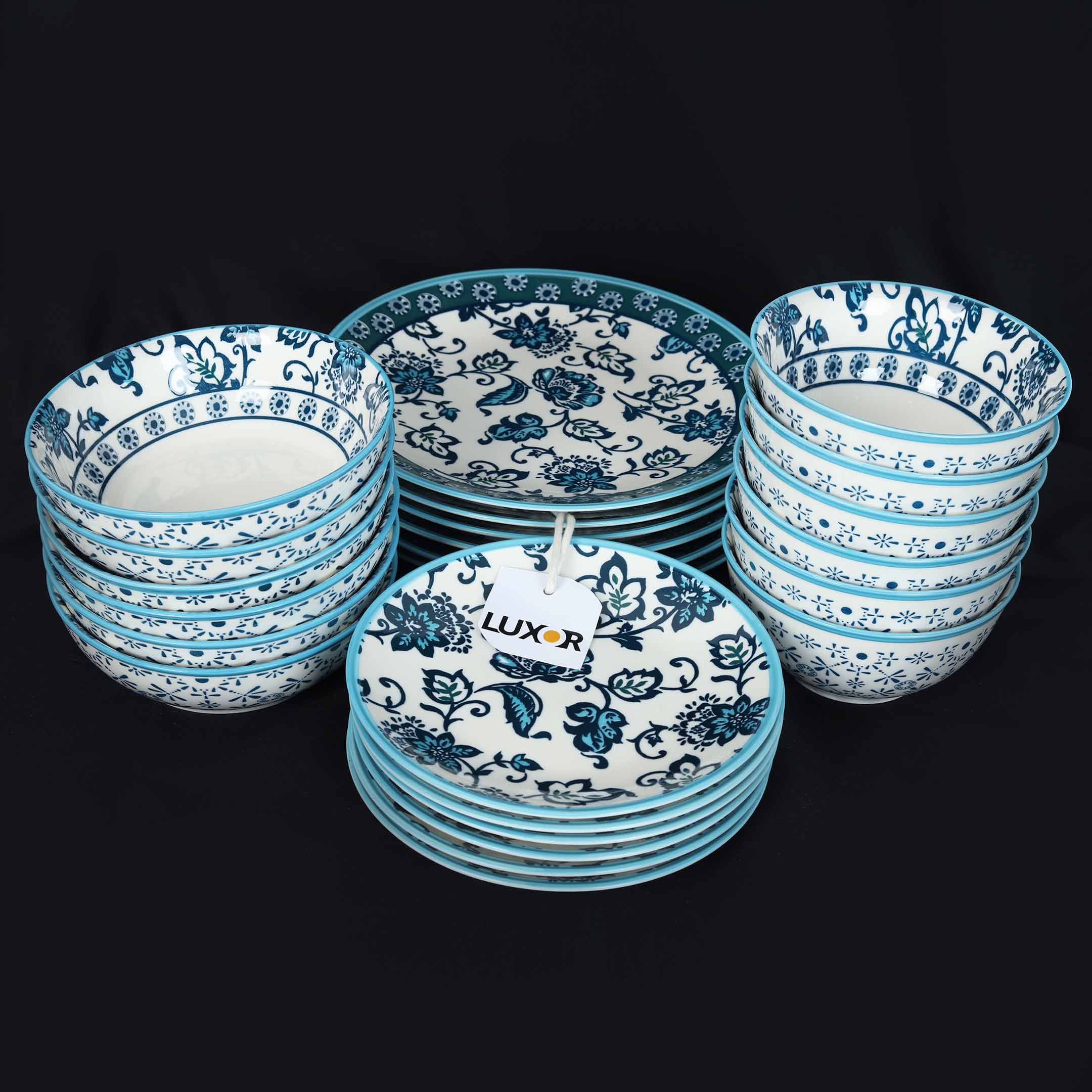 Danny Home Vintage Floral Teal Design Dinner Set 24Pcs