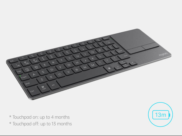 RAPOO E900T Mini Wireless Keyboard Black with Touchpad Multi-Device HTPC Support Touch Gestures for Windows & Mac 23 8c99417507440bc03ff3f08b288b7ac2