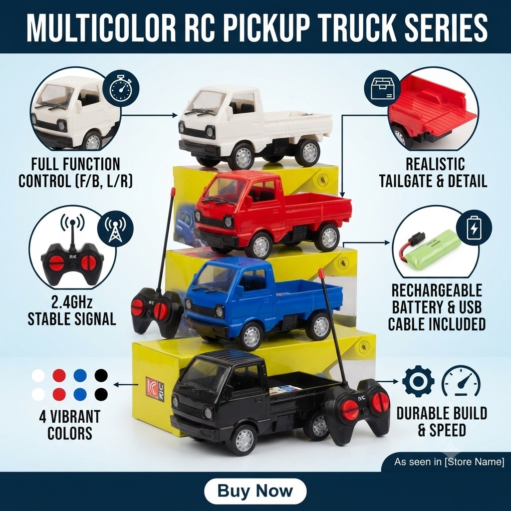 KIDDO KASTLE - RC Mini Suzuki Pickup Truck 1:32 Scale | 2.4GHz Remote Control Off-Road Drift & Climbing Truck with LED Lights | RC Racing Vehicle Toy for Kids Age 5+ | Assorted Colors