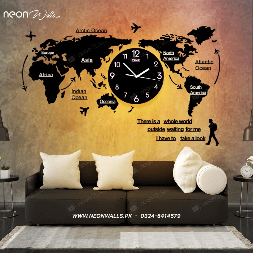 New World Map 3d Wooden Wall Clocks with Light  3D Wall Watch DIY Design Decoration Piece for Home Decoration Items for Rooms Decoration Items  Decore Decorative Big Size Wooden Clock for Bedroom Offices and for Gift Items  wallclocks, Wall Decor Ideas