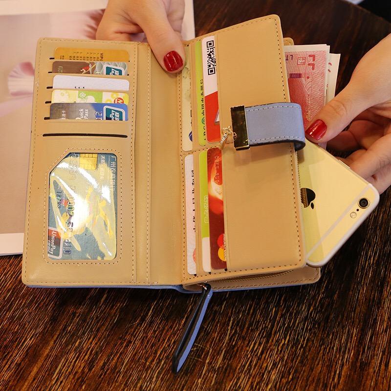 Women’s Zip & Button Closure Long Wallet with Decorative Leaf Pendant