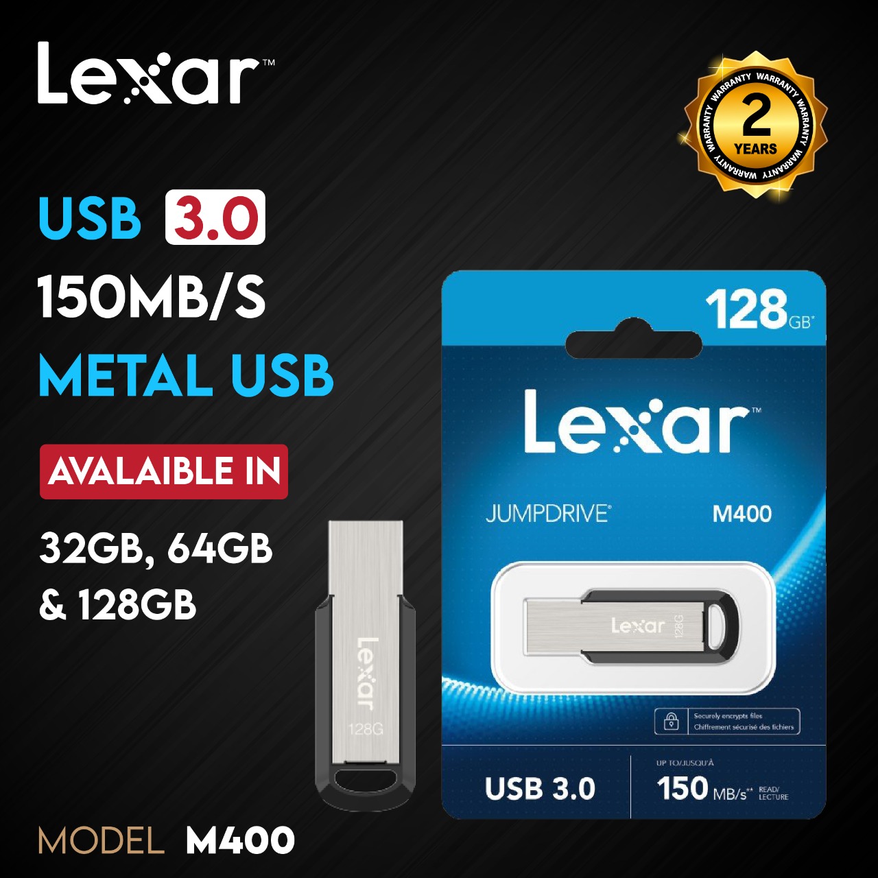 LEXAR M400 3.0 METAL USB Flash Drive 5-Years Warranty