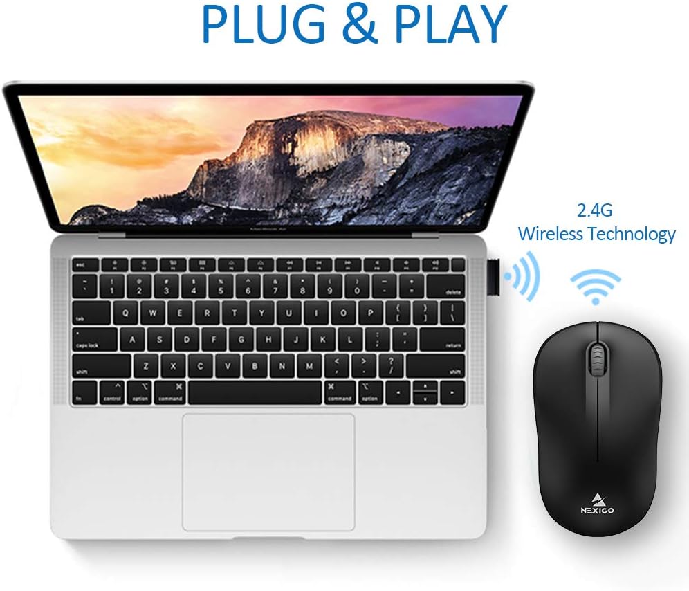 OKS® - NXG-WMS01 NexiGo 2.4G Wireless Mouse, Portable Mobile Optical Office Mouse with USB Receiver, Travel Cordless Mouse for Notebook, PC, Laptop, Computer, MacBook (Black)