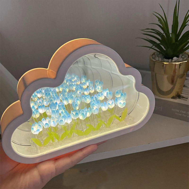 Cloud Mirror Tulip Lamp DIY Night Light Girl Bedroom Ornaments Creative