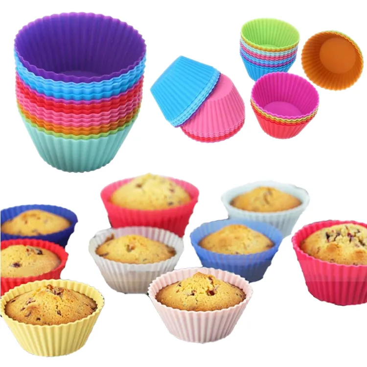 6 Pcs Cup Cake Mould Set Silicone – Multicolour Reusable Silicone Cupcake  Moulds