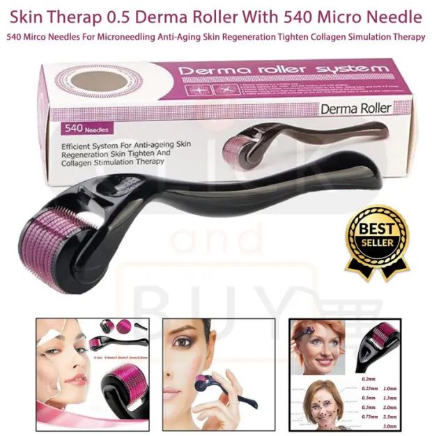New Derma Roller 0.5 Mm 540 Needles Hair & Reduce Fine Lines for Smooth Skin