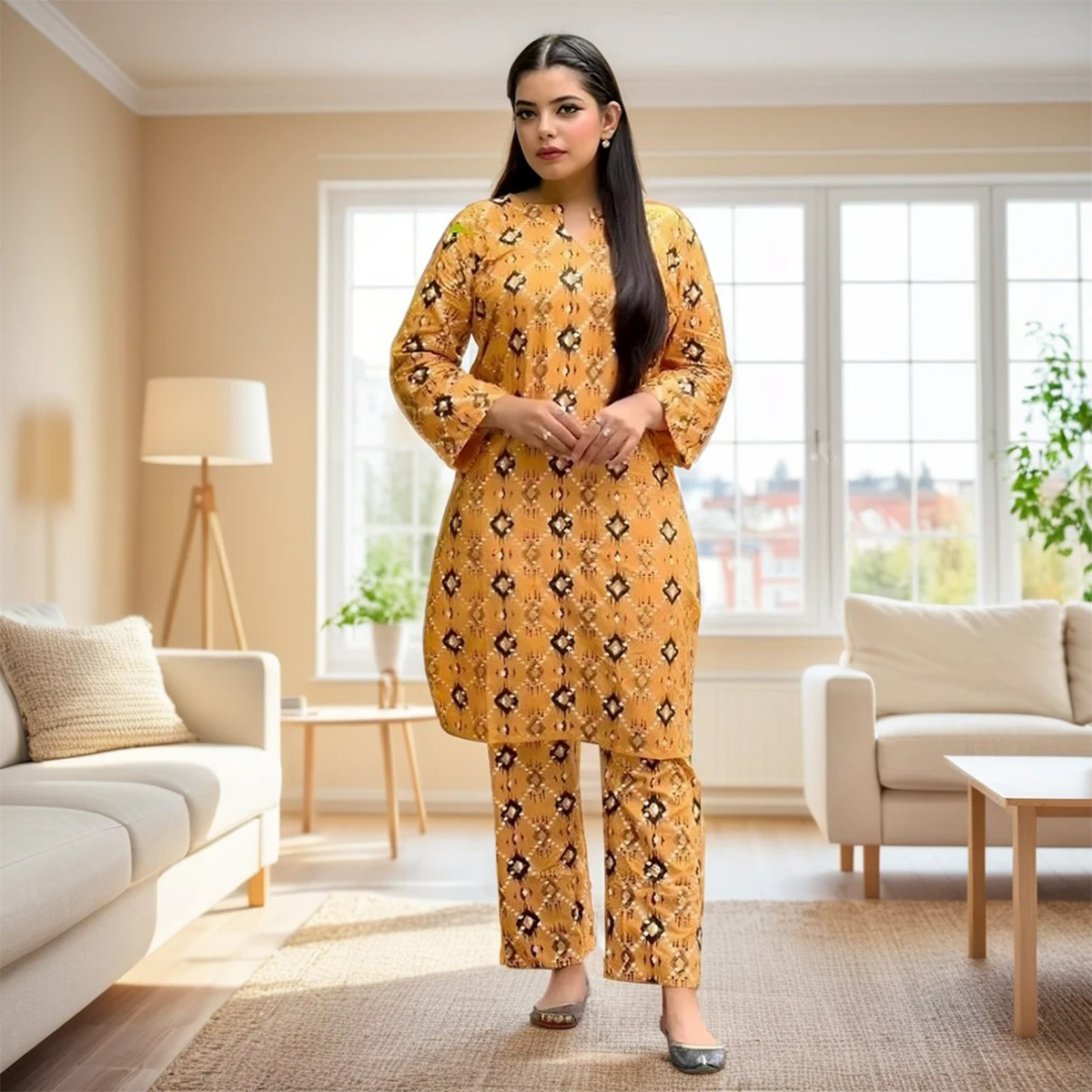 Noor Fatima’s Premium 3D Digital Print Linen 2-Piece Suit for Women and Girls