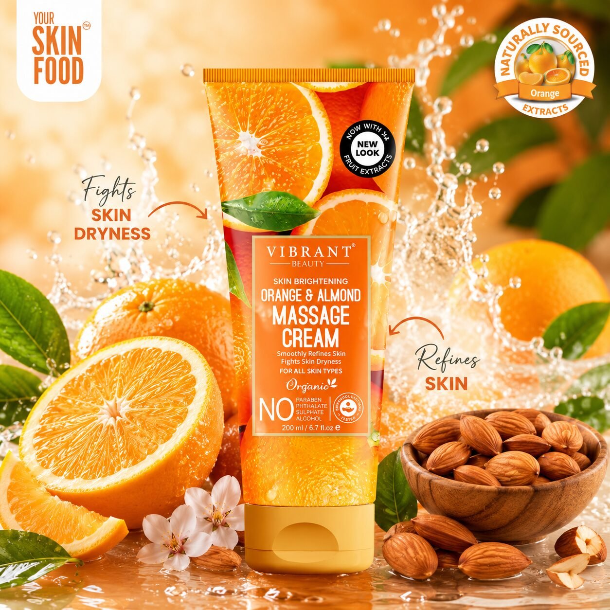 Vibrant Beauty Orange & Almond Massage Cream | Moisturising Skin Care | 200ml