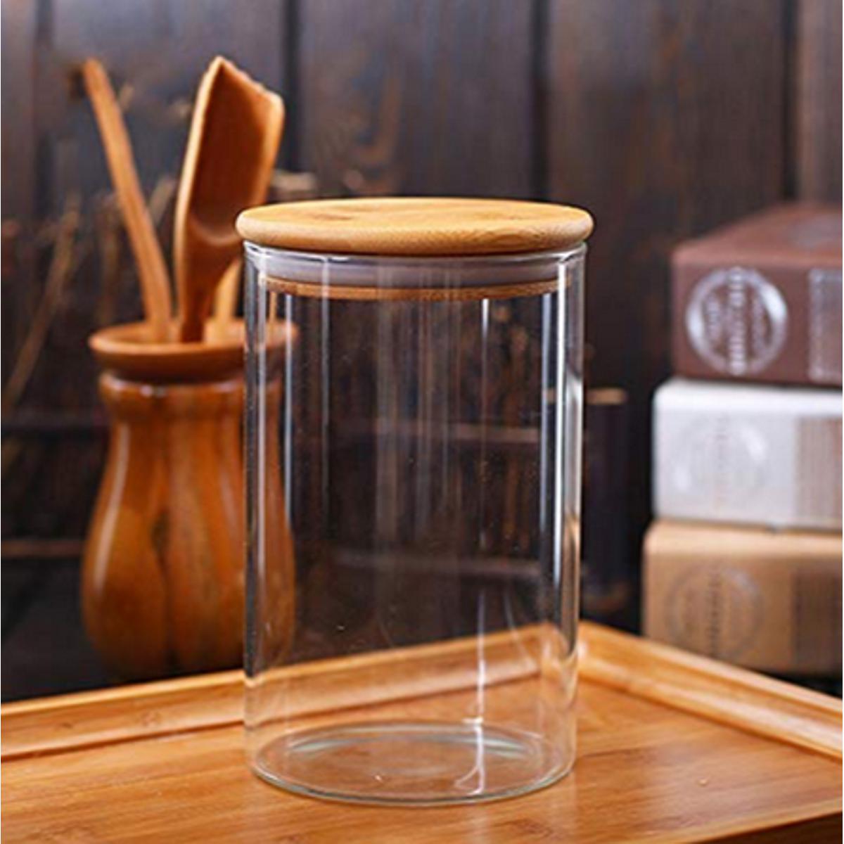 Glass Jar with Wooden Lid airtight Canisters jars 1000ml Small