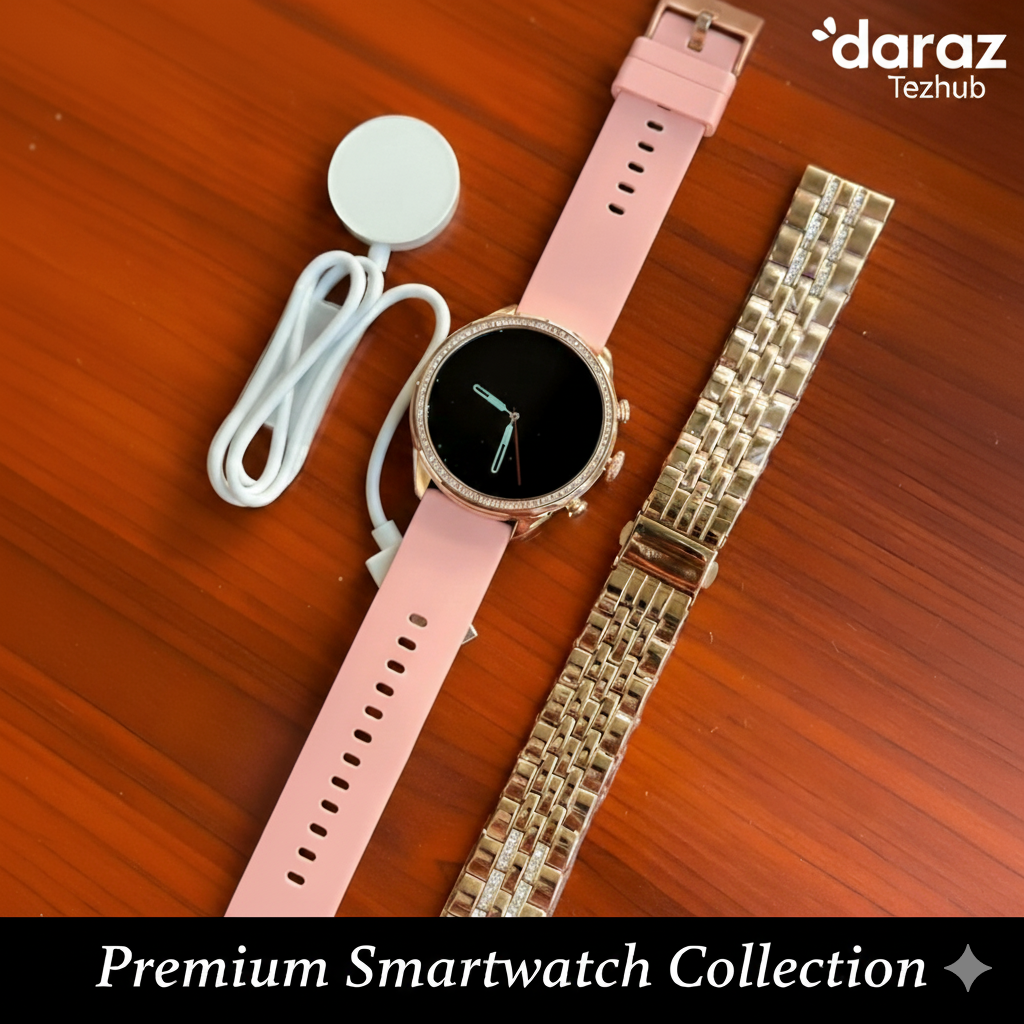 Smart Watch For Girls Gen9 – HD Display 1.3" Screen, Bluetooth Calling, Dual Straps (Rose Gold, Premium Design)