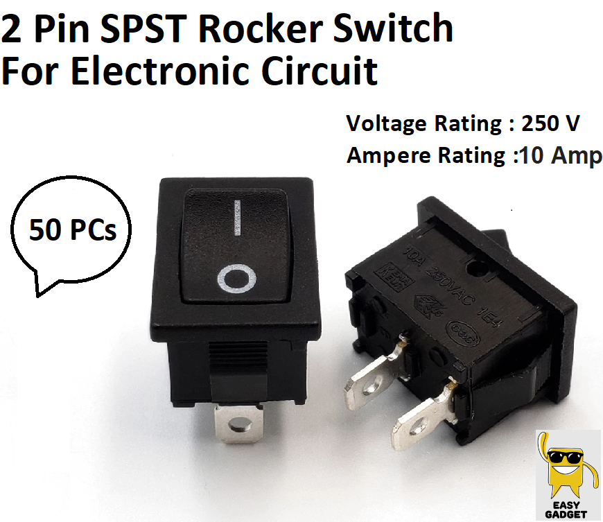 2Pin ON OFF SPST Rocker Switch - 250V | 10A | For Electronic Circuit ...