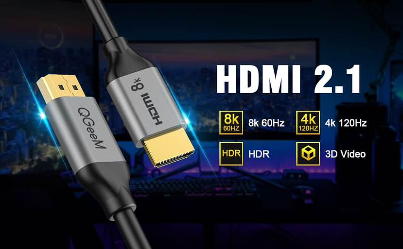8k HDMI Cable QGEEM HDMI 2.1 8K@60HZ@4K@120HZ, 48GBPS HIGH-SPEED HDMI CORD,COMPATIBLE FOR PC HDTV PROJECTOR LARGE DISPLAY, MALE-TO-MALE 8k ultra HD Cable 6 ,10FT length