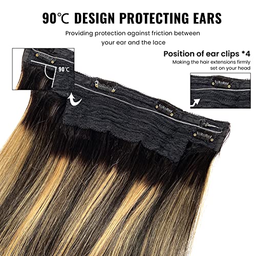 Hair Extensions wig, Black to Golden Blonde Hair Flip in Extensions with Transparent Wire Secret Hair Extensions 16 Inch 80g