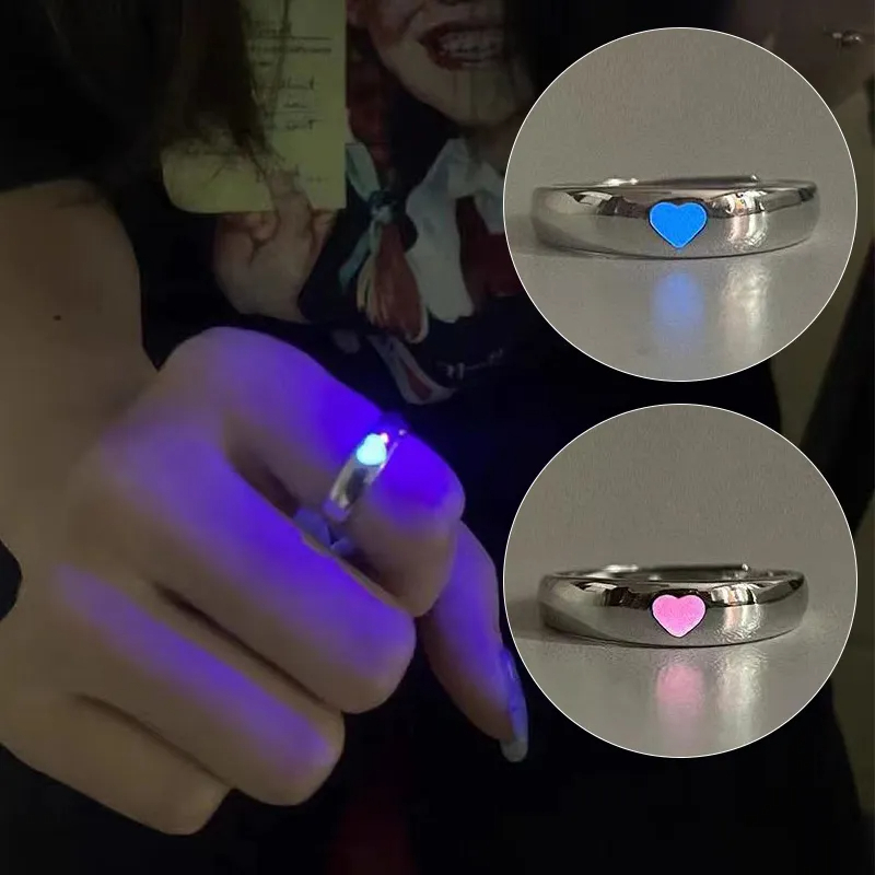 Luminous Glow In Dark Adjustable Love Heart Finger Couples Rings Jewelry Lover Gift