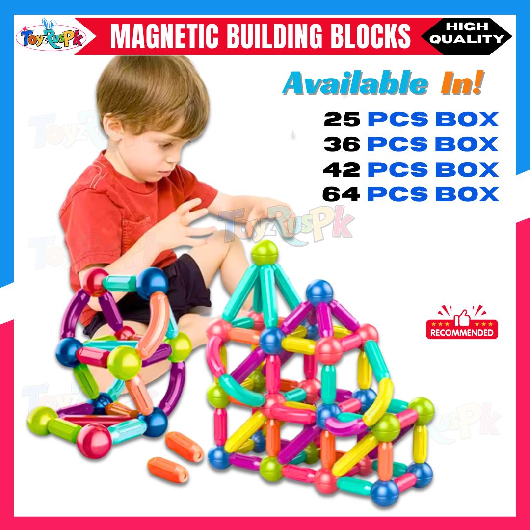 Magnetic Building Blocks for Kids | ToyzRusPk Magnetic Sticks & Balls STEM Toy Set | 25PCS 36PCS 42PCS 64PCS Options | Educational Construction Toy for Boys & Girls | 2D 3D Shape Builder Game | Safe ABS Plastic | Learning Toy for Home & School