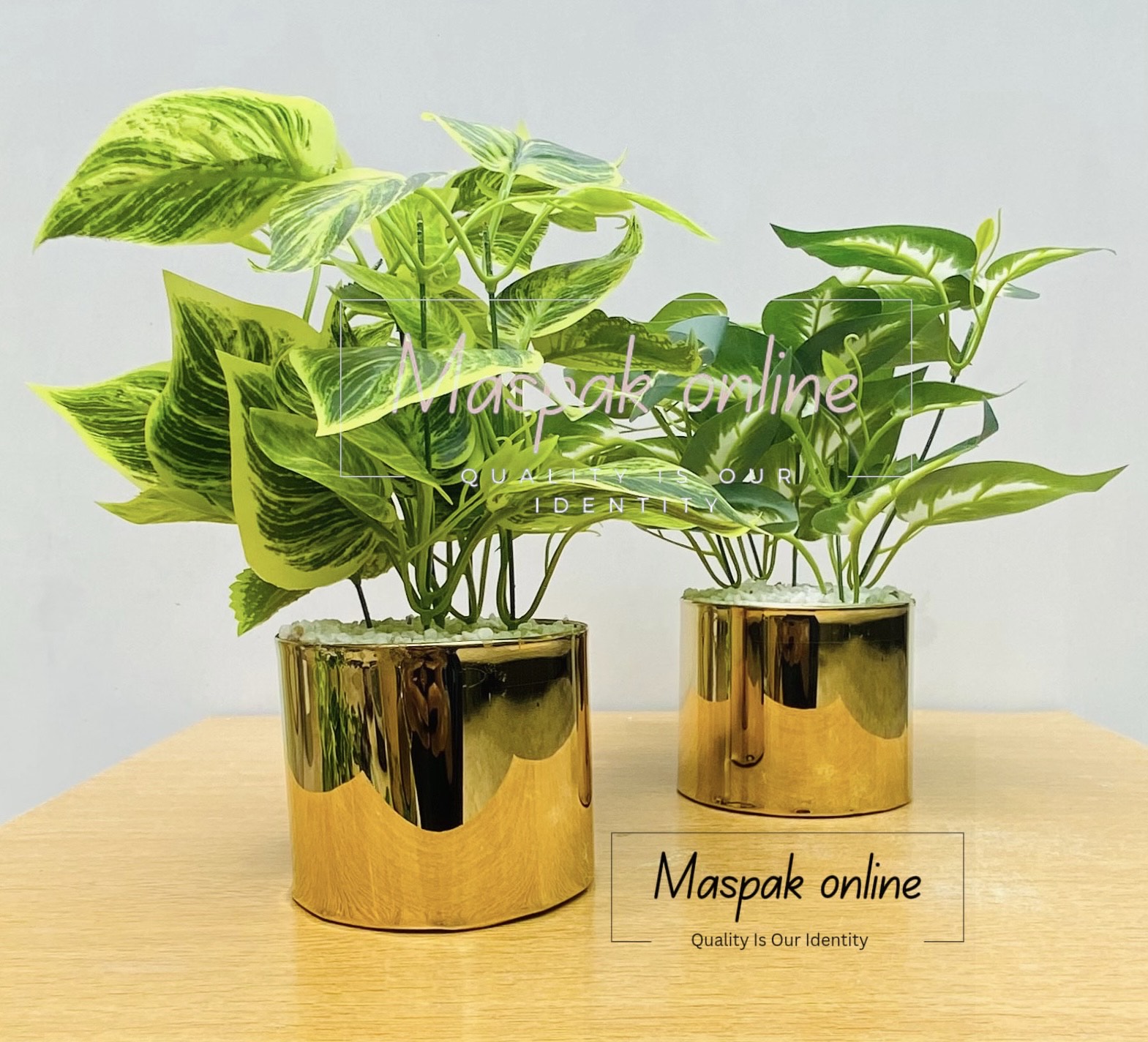 Premium Artificial Green Plant in Golden Metal Pot – Home & Office Desk Decor, Indoor Tabletop Decoration, Long Lasting No Maintenance Artificial Plant for Living Room & Bedroom