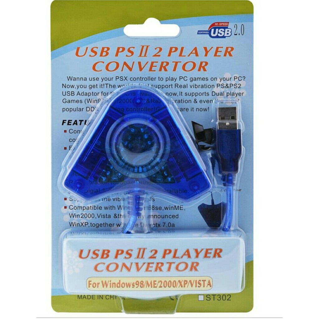 USB PS2 Player Converter USB Controller Gamepad Adapter Converter Cable for PlayStation 2 PS1 PS2 Joypad to PC Games Dual Ports