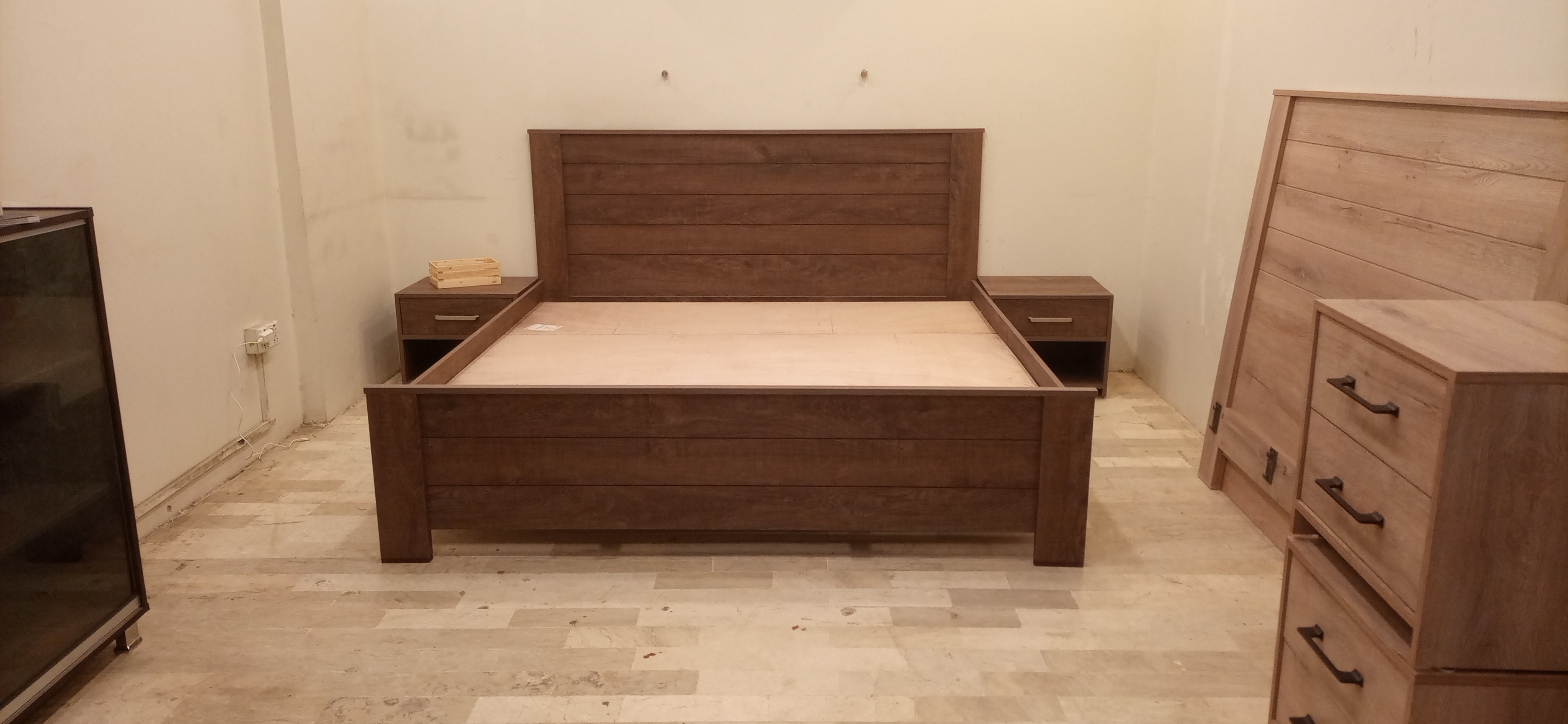 Ghania modern King Queen and single size bed in MDF tactile lasani  with 2 side table without mattress /Double bed