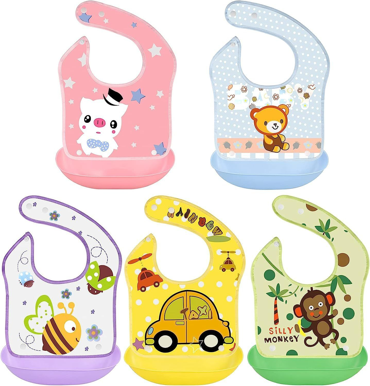 Baby Bib Folding Plastic Rubber Bib Napkin With soft Tray