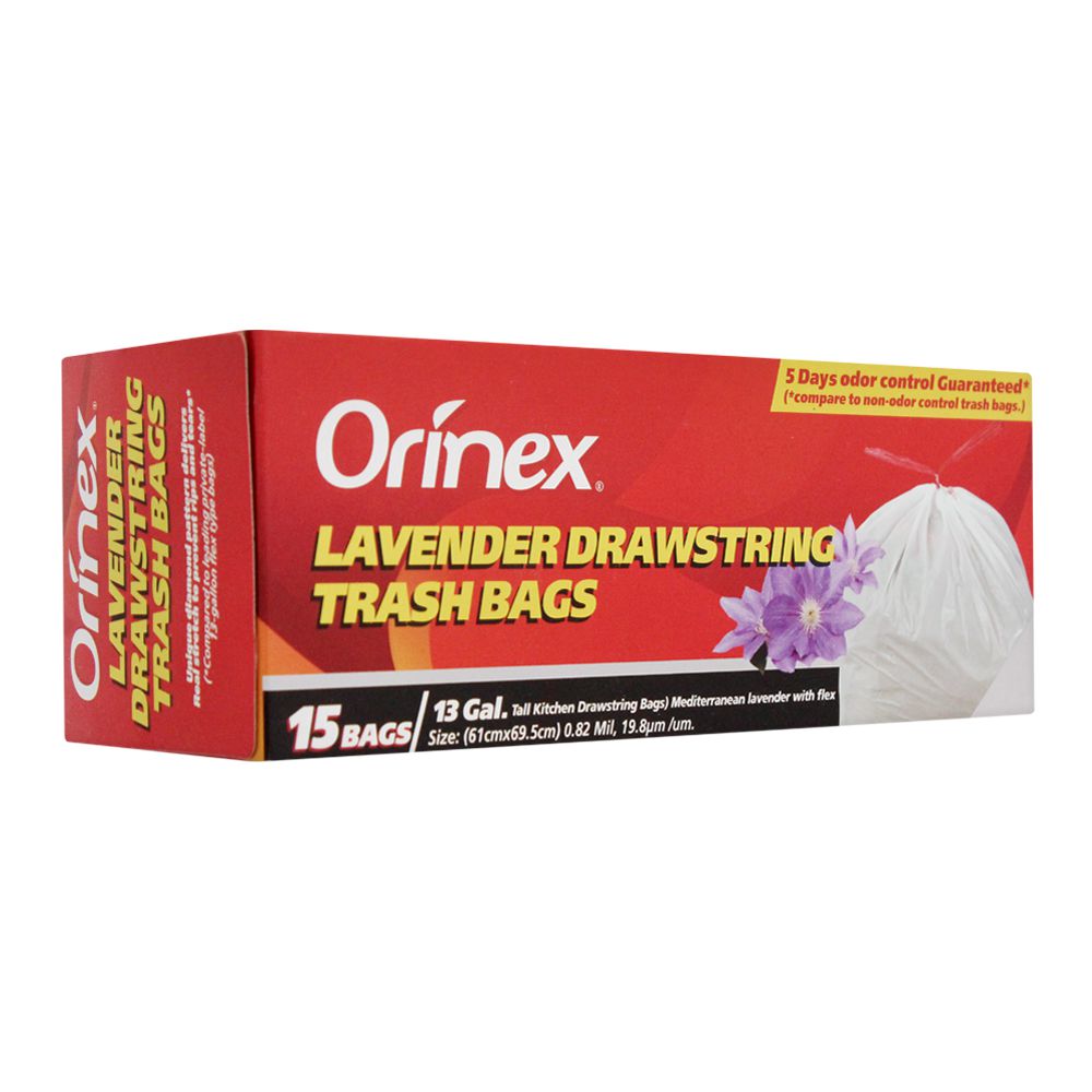 Orinex Lavender Drawstring Trash Bags 15 Bags/13gal