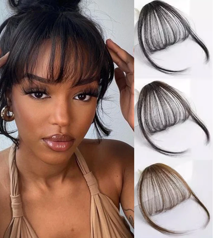 Hair Bangs Clip in Hair Extensions Clip On Bangs Wispy Bangs Fringe with Temples Hairpieces For Women